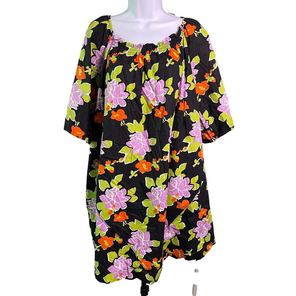 NWT Easel Shift Dress Womens Large Floral Smocked Neckline Bloomcore Spring